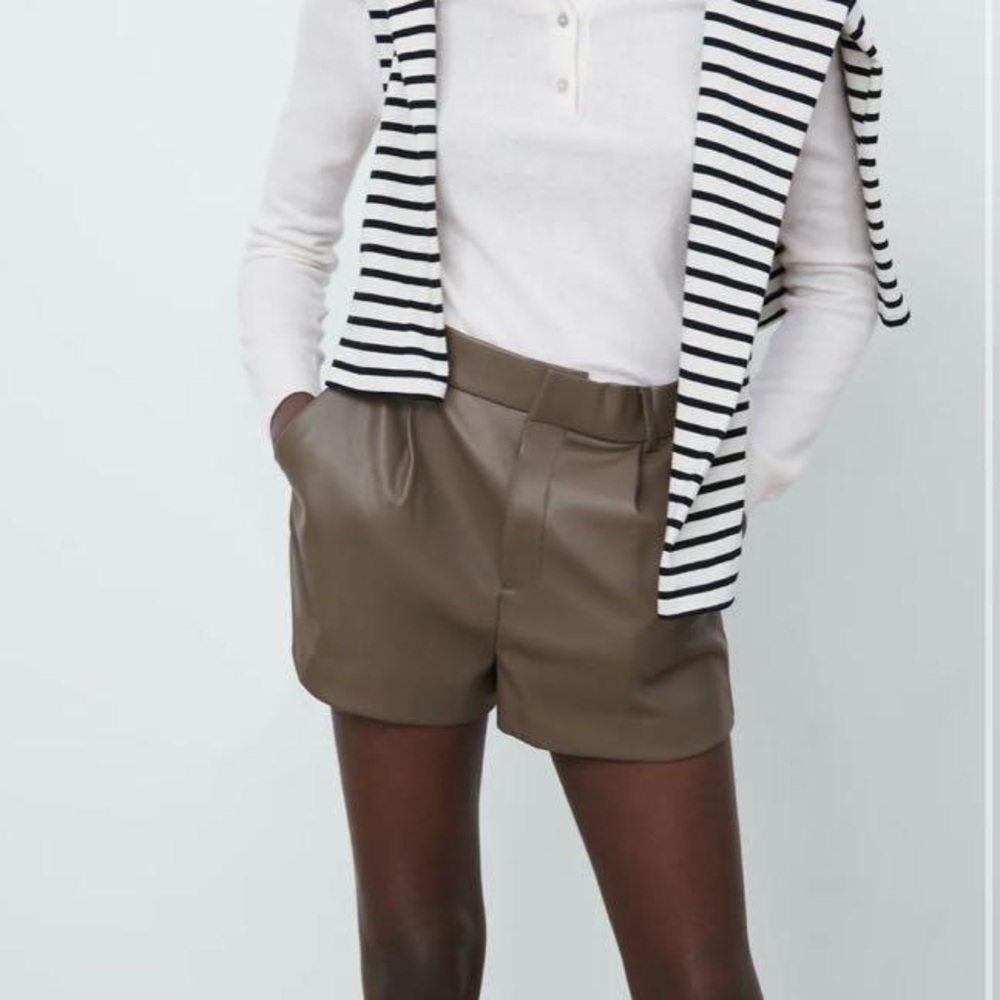Zara light brown vegan leather high waisted shorts